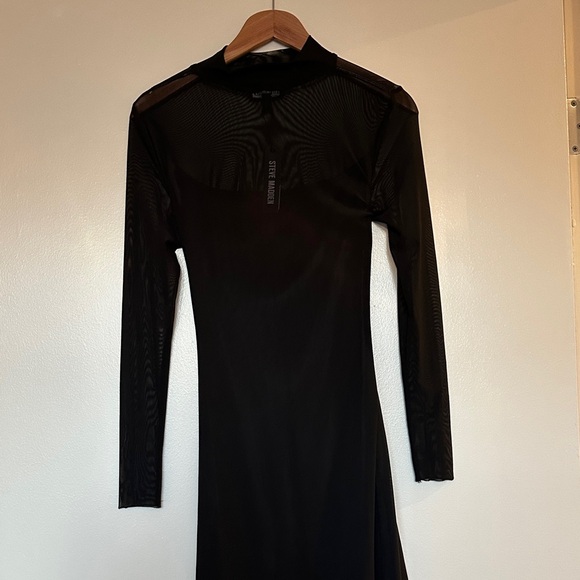 Steve Madden Mesh Black Long Sleeve Midi Dress - Picture 6 of 9